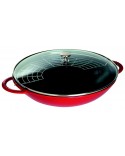 WOK EN FONTE STAUB COUVERCLE VERRE 37 CM