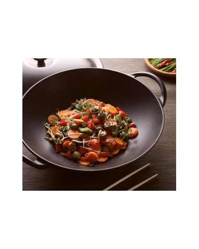 WOK EN FONTE STAUB COUVERCLE VERRE 37 CM
